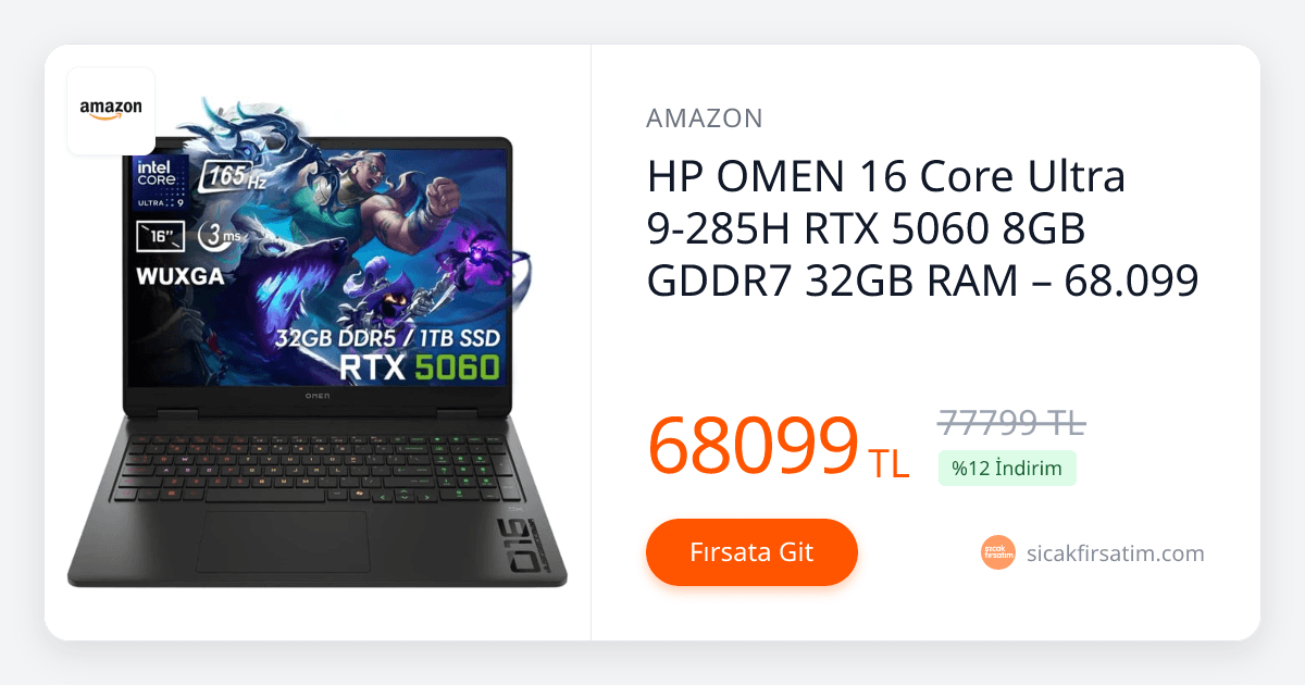 HP Omen Core Ultra 9 15th Generation 32GB 1TB SSD RTX 5060 8GB 16" — image 1